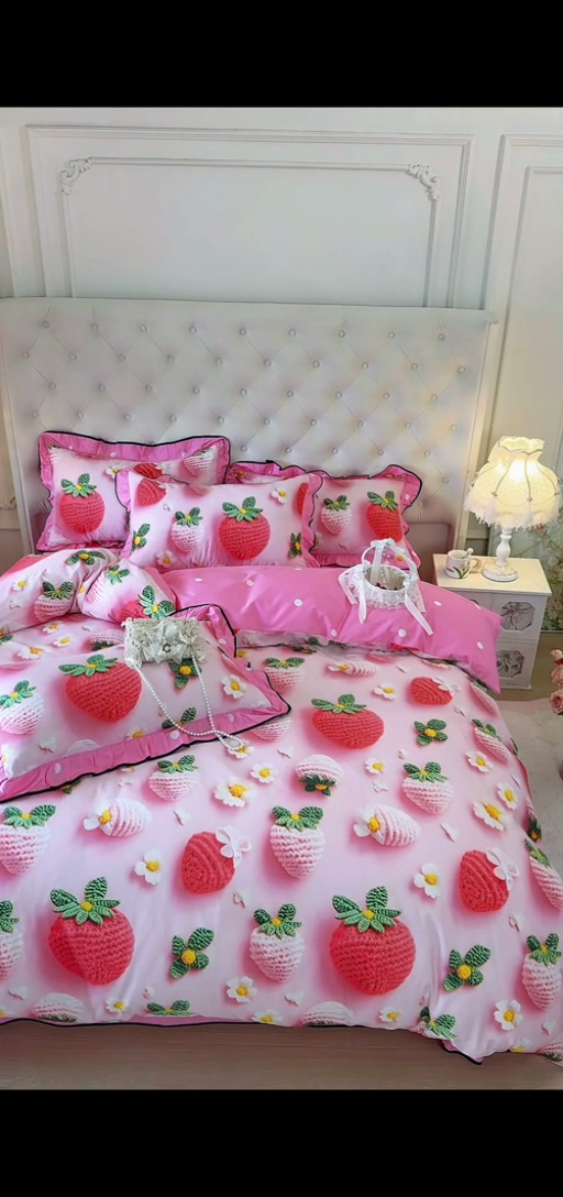 91家纺网 家纺一手货源 找家纺 馨语家居 2025新款A类全棉3D大版印花四件套 幸运草莓