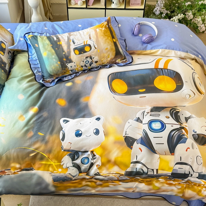 91家纺网 家纺一手货源 找家纺 馨语家居 2025新款A类全棉3D大版印花四件套 未来萌宠