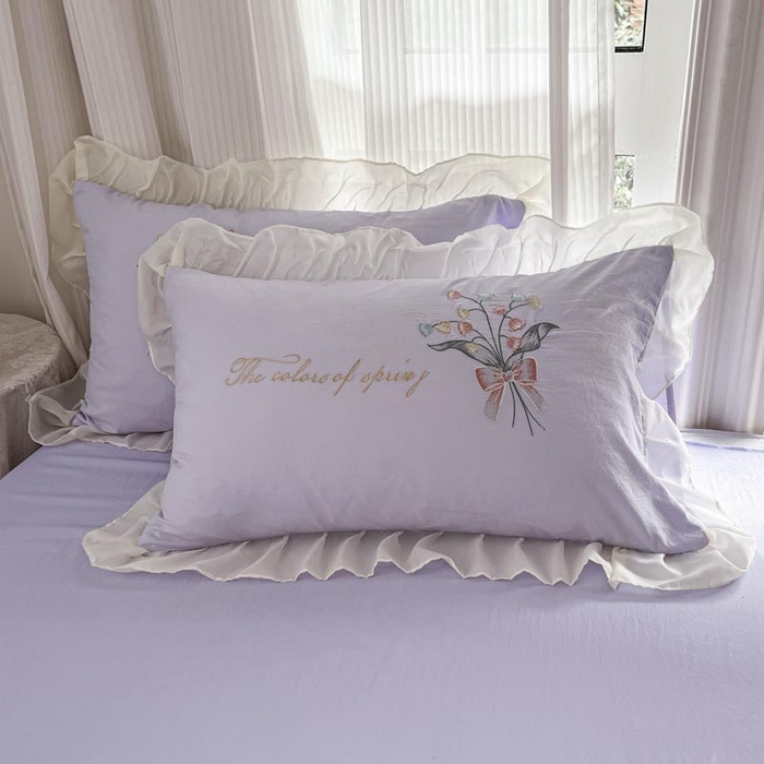 91家纺网 家纺一手货源 找家纺 ab家纺 2025新款水洗棉绣花四件套-铃兰语 铃兰语  香芋紫