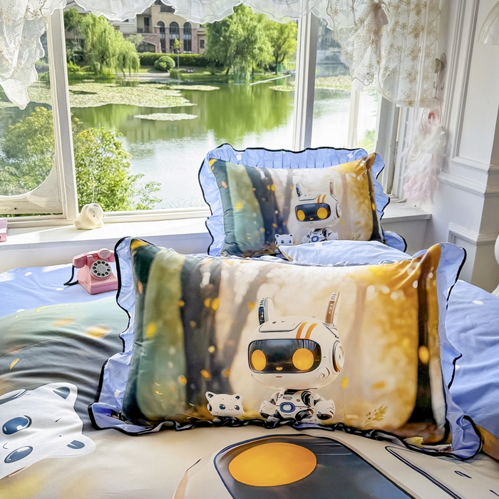 91家纺网 家纺一手货源 找家纺 馨语家居 2025新款A类全棉3D大版印花四件套 未来萌宠