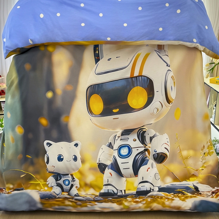 91家纺网 家纺一手货源 找家纺 馨语家居 2025新款A类全棉3D大版印花四件套 未来萌宠