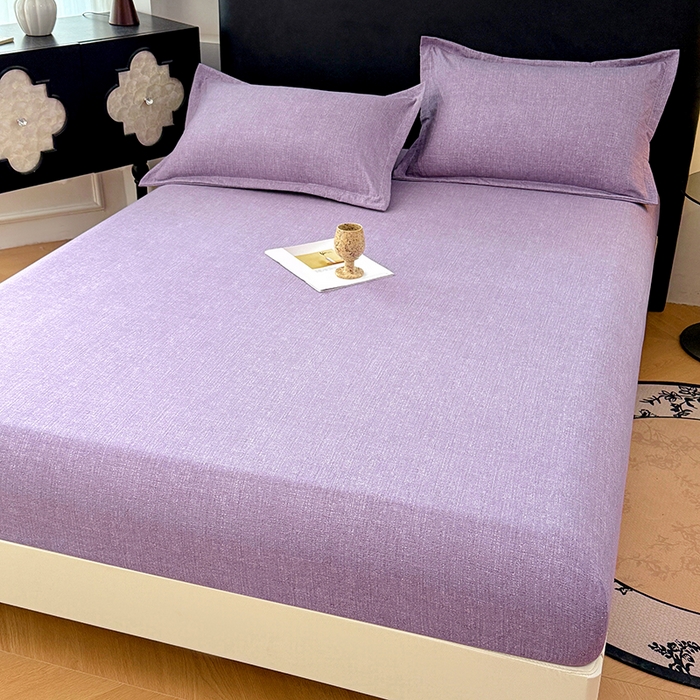 91家纺网 家纺一手货源 找家纺 圣比熊 2025新款原麻床笠机洗家用防滑透气四季款床罩床垫床单保护套 罗兰紫