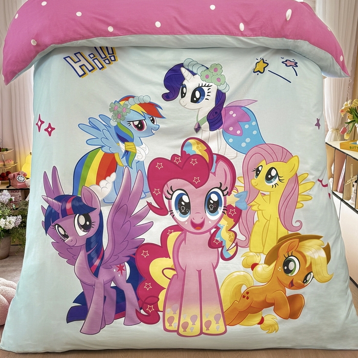 91家纺网 家纺一手货源 找家纺 馨语家居 2025新款A类全棉3D大版印花四件套 小马碧琪