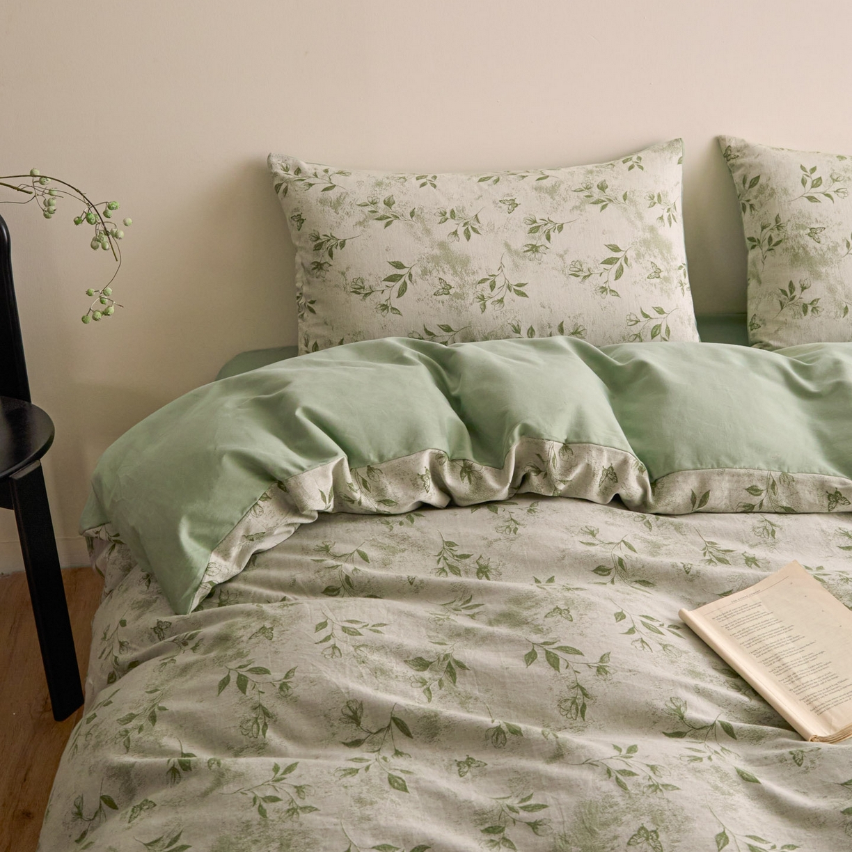 91家纺网 家纺一手货源 找家纺 ab家纺 2025新款全棉提花磨毛四件套-花雨漫漫 花雨漫漫-绿