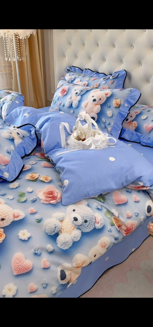 91家纺网 家纺一手货源 找家纺 馨语家居 2025新款A类全棉3D大版印花四件套 针织小熊