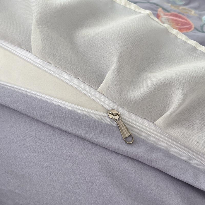 91家纺网 家纺一手货源 找家纺 ab家纺 2025新款水洗棉绣花四件套-铃兰语 铃兰语 浅紫灰