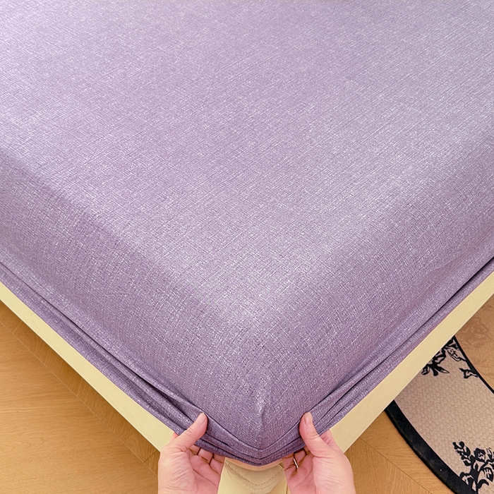 91家纺网 家纺一手货源 找家纺 圣比熊 2025新款原麻床笠机洗家用防滑透气四季款床罩床垫床单保护套 罗兰紫