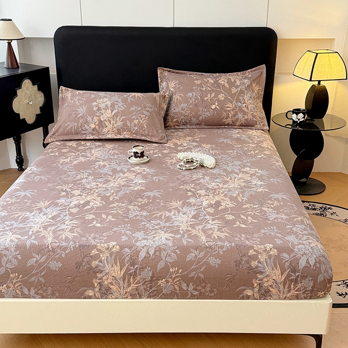 91家纺网 家纺一手货源 找家纺 圣比熊 2025新款原麻床笠机洗家用防滑透气四季款床罩床垫床单保护套 金枝玉叶