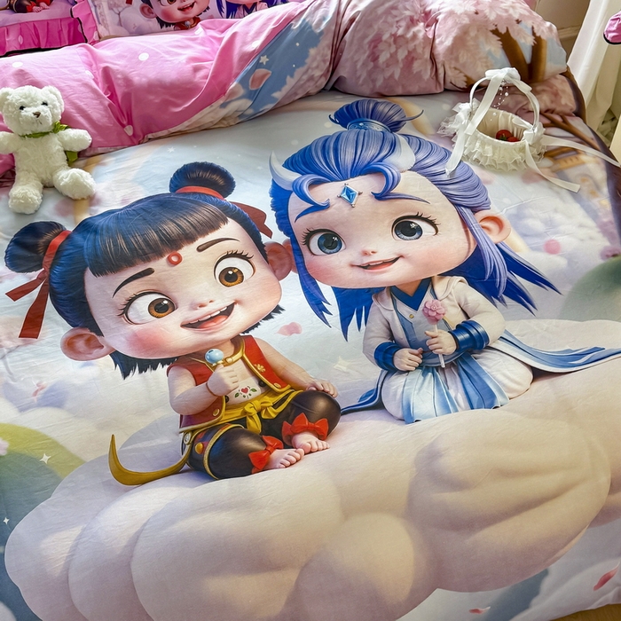 91家纺网 家纺一手货源 找家纺 馨语家居 2025新款A类全棉3D大版印花四件套 腾云哪吒