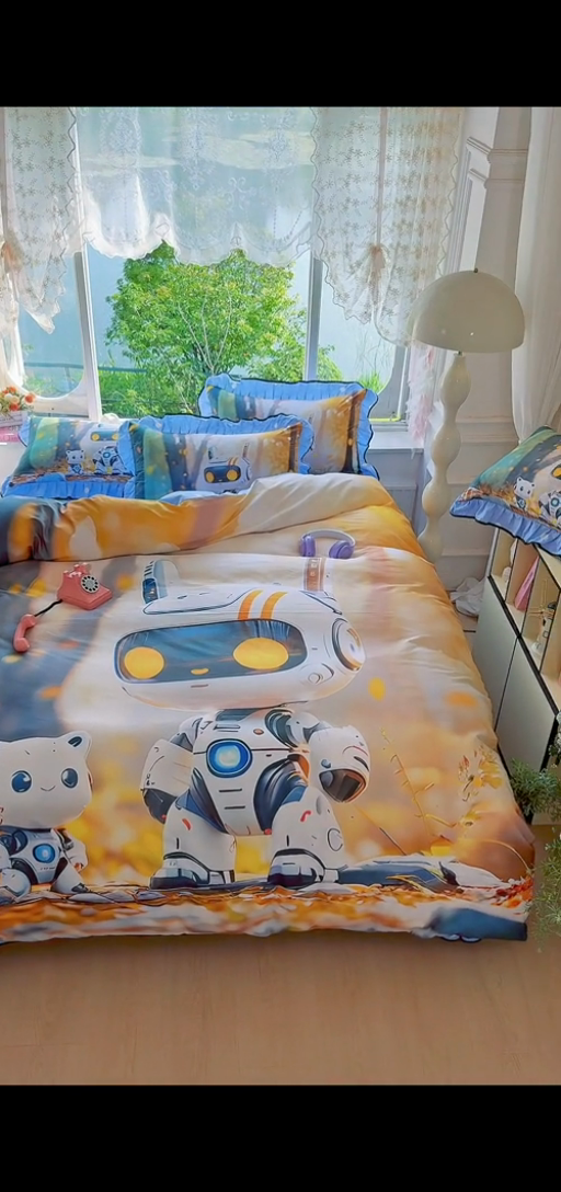 91家纺网 家纺一手货源 找家纺 馨语家居 2025新款A类全棉3D大版印花四件套 未来萌宠