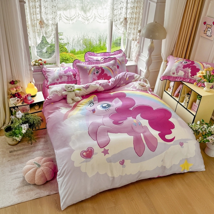 91家纺网 家纺一手货源 找家纺 馨语家居 2025新款A类全棉3D大版印花四件套 彩虹碧琪