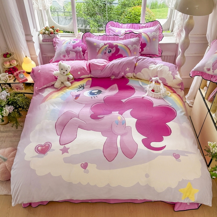 91家纺网 家纺一手货源 找家纺 馨语家居 2025新款A类全棉3D大版印花四件套 彩虹碧琪