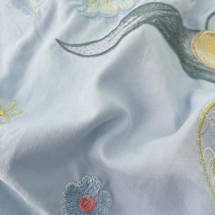 91家纺网 家纺一手货源 找家纺 ab家纺 2025新款水洗棉绣花四件套-铃兰语 铃兰语  天空蓝