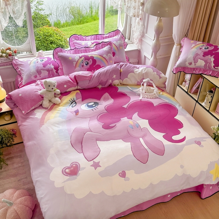 91家纺网 家纺一手货源 找家纺 馨语家居 2025新款A类全棉3D大版印花四件套 彩虹碧琪