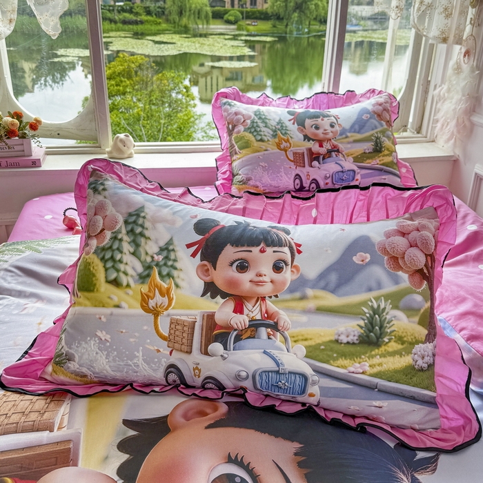 91家纺网 家纺一手货源 找家纺 馨语家居 2025新款A类全棉3D大版印花四件套 郊游哪吒