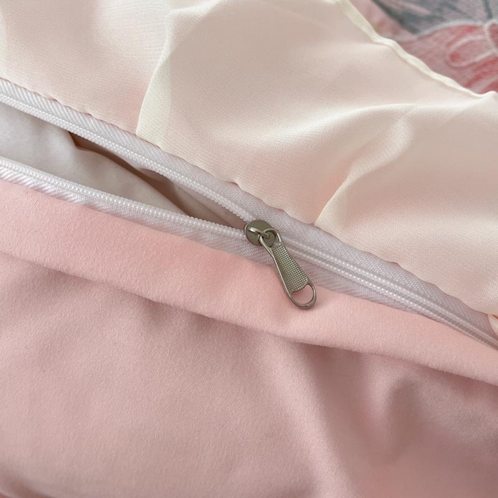 91家纺网 家纺一手货源 找家纺 ab家纺 2025新款水洗棉绣花四件套-铃兰语 铃兰语 微微粉