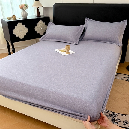 圣比熊 2025新款原麻床笠机洗家用防滑透气四季款床罩床垫床单保护套 冰雾灰