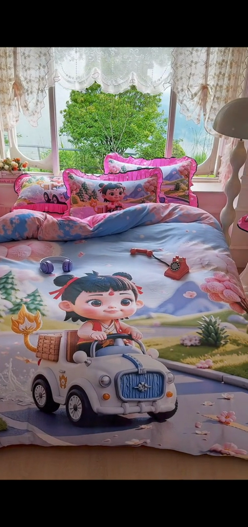 91家纺网 家纺一手货源 找家纺 馨语家居 2025新款A类全棉3D大版印花四件套 郊游哪吒