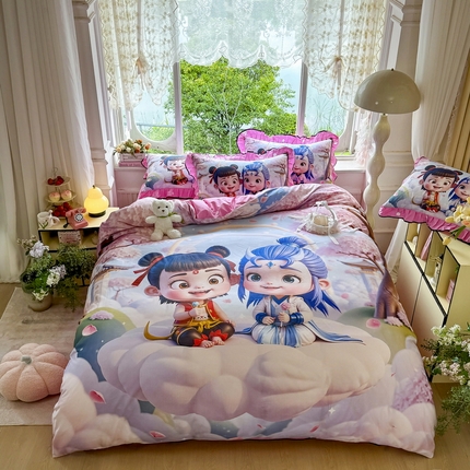 91家纺网 家纺一手货源 找家纺 馨语家居 2025新款A类全棉3D大版印花四件套 腾云哪吒