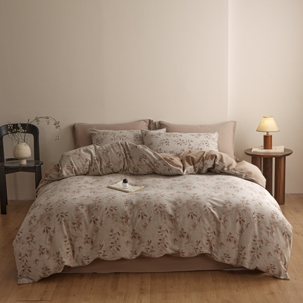 ab家纺 2025新款全棉提花磨毛四件套-花雨漫漫 花雨漫漫-咖