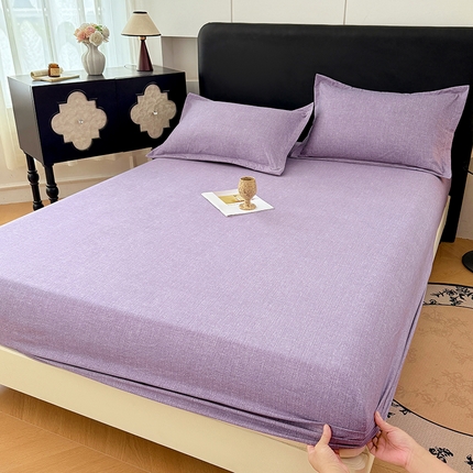 圣比熊 2025新款原麻床笠机洗家用防滑透气四季款床罩床垫床单保护套 罗兰紫