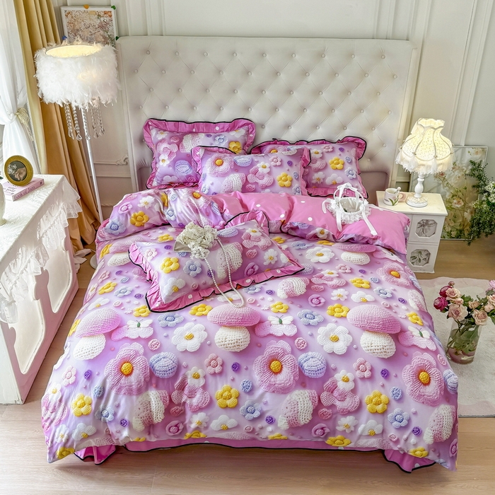 91家纺网 家纺一手货源 找家纺 馨语家居 2025新款A类全棉3D大版印花四件套 一路生花