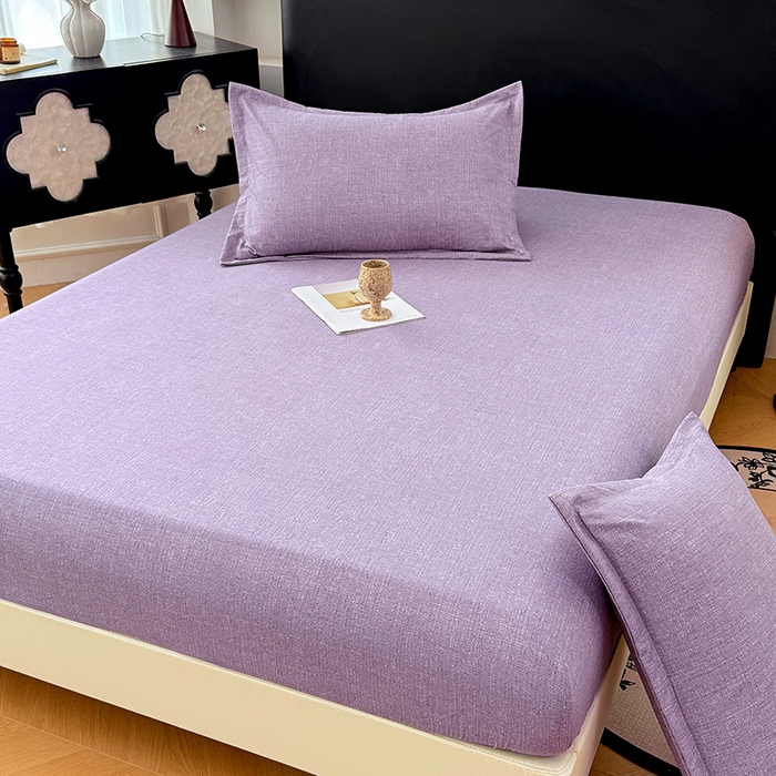 91家纺网 家纺一手货源 找家纺 圣比熊 2025新款原麻床笠机洗家用防滑透气四季款床罩床垫床单保护套 罗兰紫