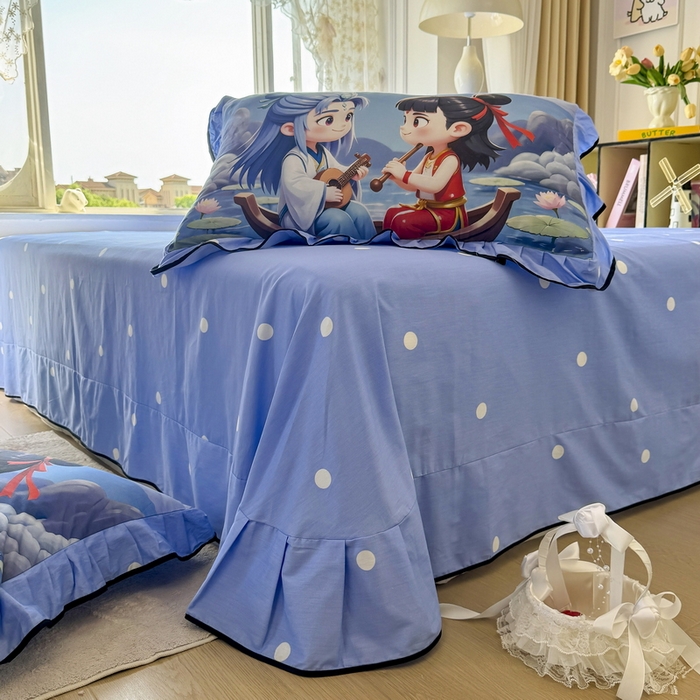 91家纺网 家纺一手货源 找家纺 馨语家居 2025新款A类全棉3D大版印花四件套 漂流哪吒