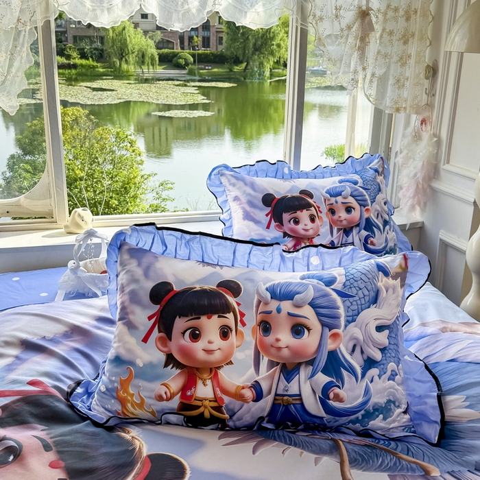 91家纺网 家纺一手货源 找家纺 馨语家居 2025新款A类全棉3D大版印花四件套 神龙哪吒