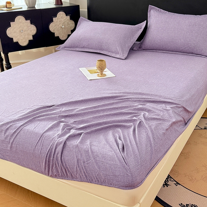 91家纺网 家纺一手货源 找家纺 圣比熊 2025新款原麻床笠机洗家用防滑透气四季款床罩床垫床单保护套 罗兰紫