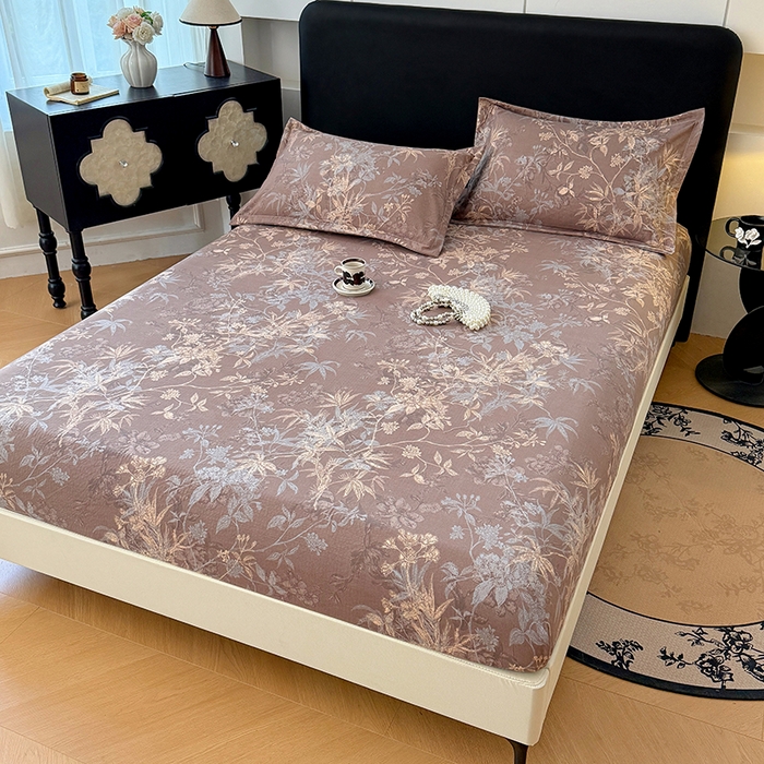 91家纺网 家纺一手货源 找家纺 圣比熊 2025新款原麻床笠机洗家用防滑透气四季款床罩床垫床单保护套 金枝玉叶