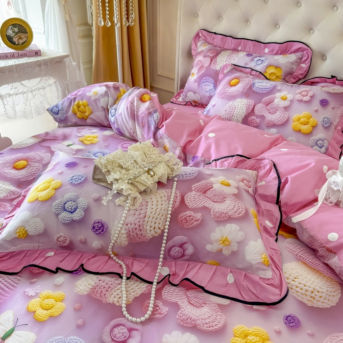 91家纺网 家纺一手货源 找家纺 馨语家居 2025新款A类全棉3D大版印花四件套 一路生花