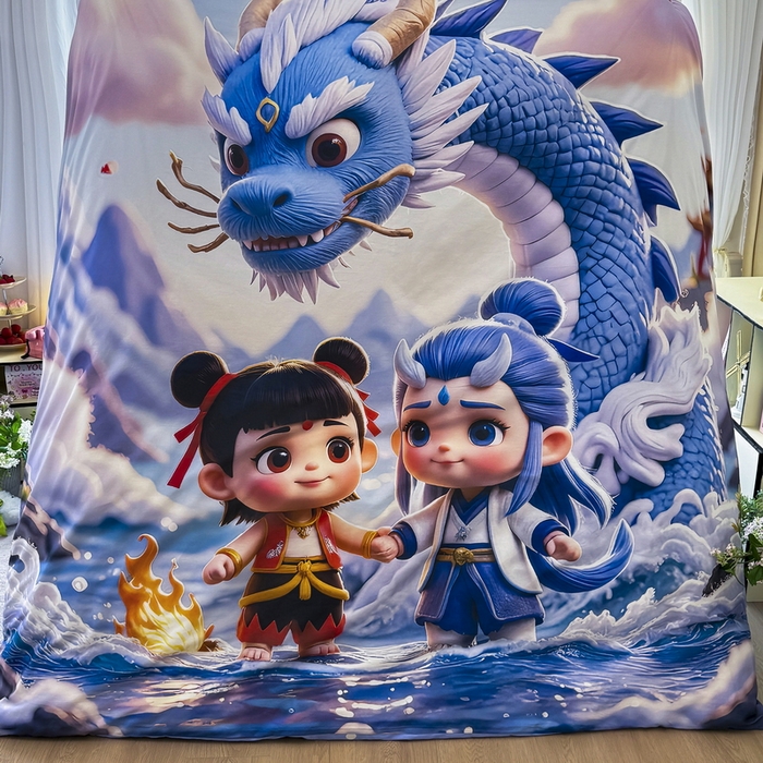 91家纺网 家纺一手货源 找家纺 馨语家居 2025新款A类全棉3D大版印花四件套 神龙哪吒