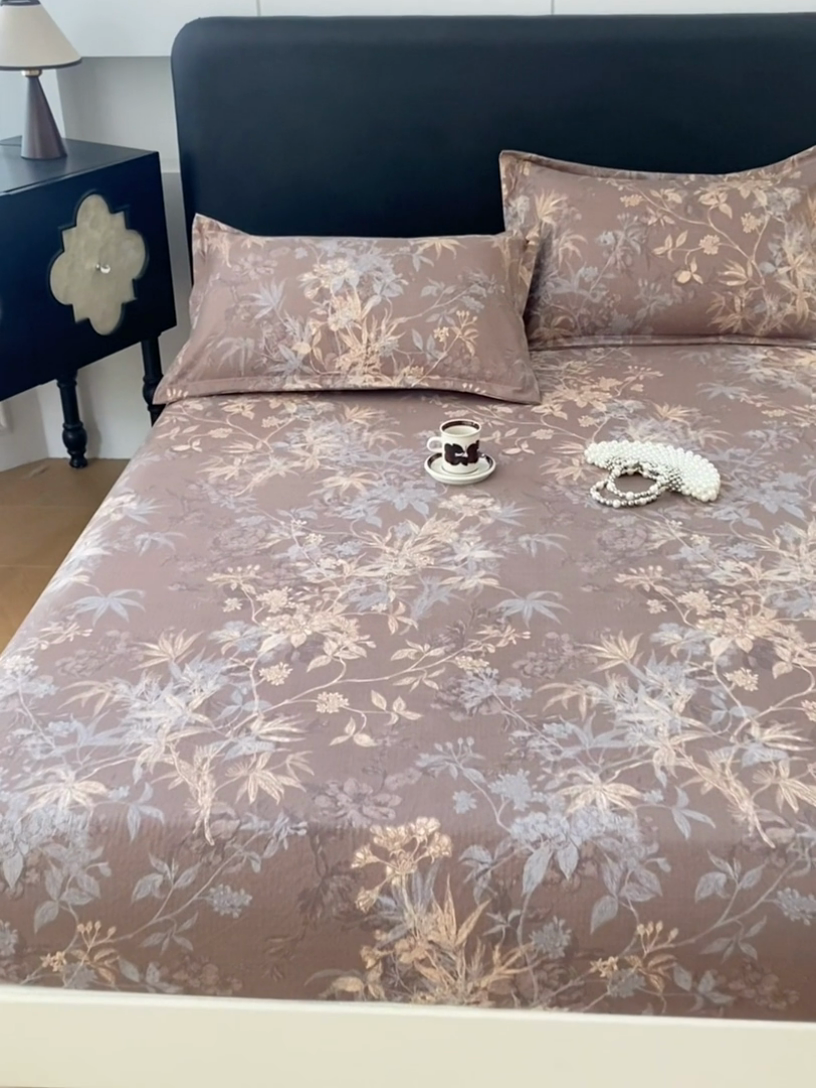 91家纺网 家纺一手货源 找家纺 圣比熊 2025新款原麻床笠机洗家用防滑透气四季款床罩床垫床单保护套 金枝玉叶