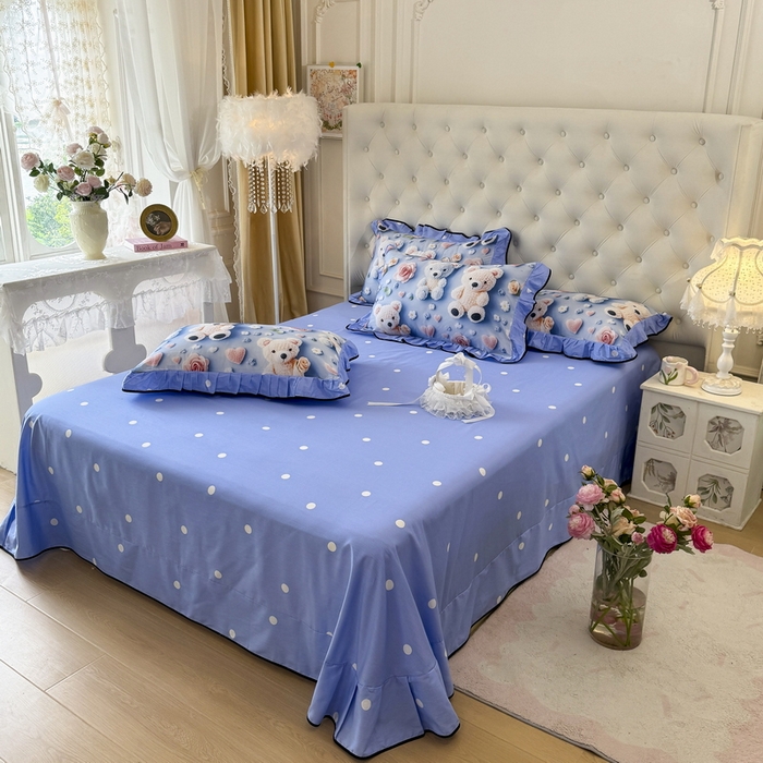 91家纺网 家纺一手货源 找家纺 馨语家居 2025新款A类全棉3D大版印花四件套 针织小熊