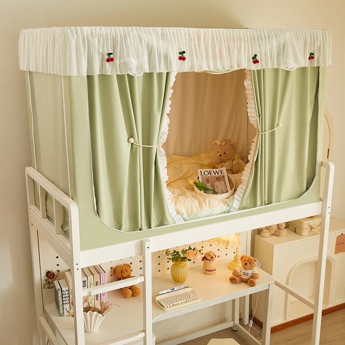 91家纺网 家纺一手货源 找家纺 青竹苑 2025花边款覆膜遮光学生蚊帐 小樱桃-绿