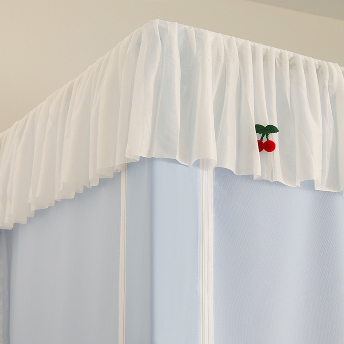 91家纺网 家纺一手货源 找家纺 青竹苑 2025花边款覆膜遮光学生蚊帐 小樱桃-蓝