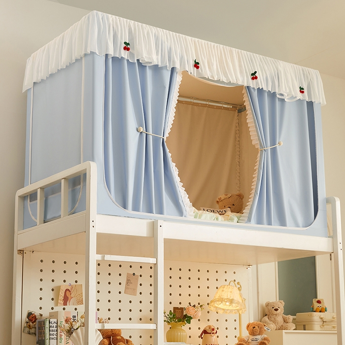 91家纺网 家纺一手货源 找家纺 青竹苑 2025花边款覆膜遮光学生蚊帐 小樱桃-蓝