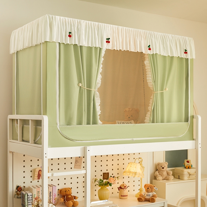 91家纺网 家纺一手货源 找家纺 青竹苑 2025花边款覆膜遮光学生蚊帐 小樱桃-绿