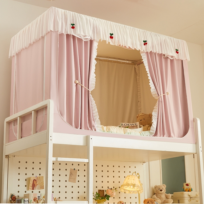 91家纺网 家纺一手货源 找家纺 青竹苑 2025花边款覆膜遮光学生蚊帐 小樱桃-粉