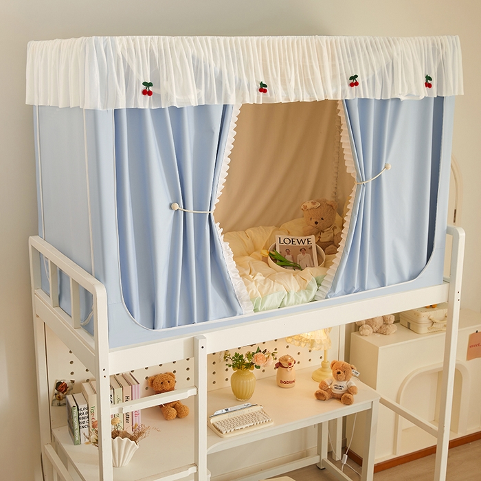 91家纺网 家纺一手货源 找家纺 青竹苑 2025花边款覆膜遮光学生蚊帐 小樱桃-蓝