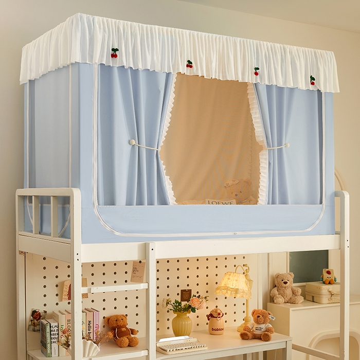 91家纺网 家纺一手货源 找家纺 青竹苑 2025花边款覆膜遮光学生蚊帐 小樱桃-蓝