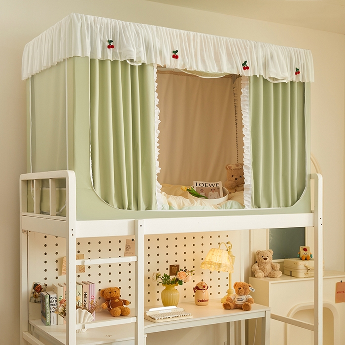 91家纺网 家纺一手货源 找家纺 青竹苑 2025花边款覆膜遮光学生蚊帐 小樱桃-绿