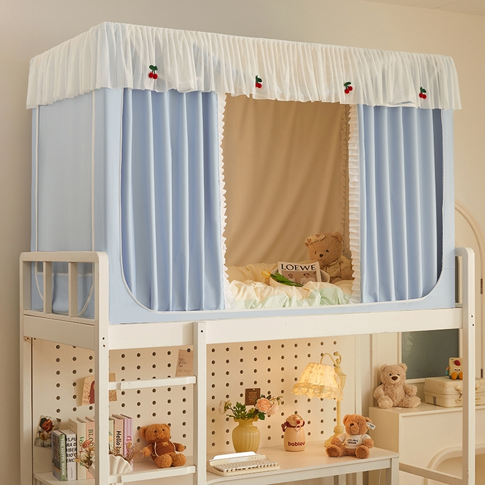 91家纺网 家纺一手货源 找家纺 青竹苑 2025花边款覆膜遮光学生蚊帐 小樱桃-蓝