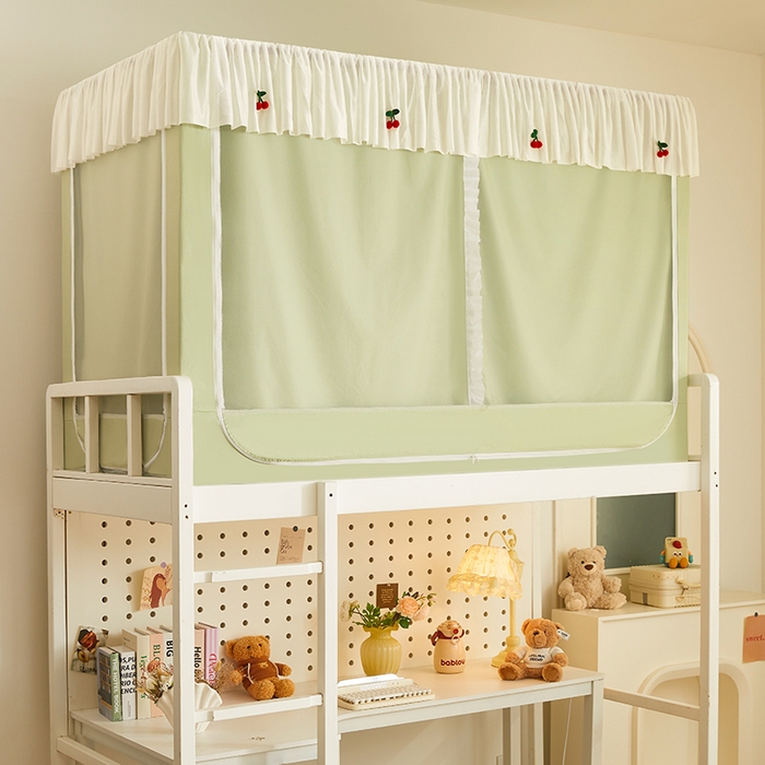 91家纺网 家纺一手货源 找家纺 青竹苑 2025花边款覆膜遮光学生蚊帐 小樱桃-绿