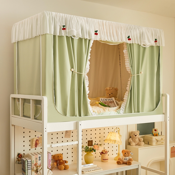 91家纺网 家纺一手货源 找家纺 青竹苑 2025花边款覆膜遮光学生蚊帐 小樱桃-绿