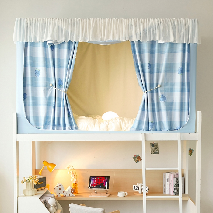 青竹苑 2025花边款覆膜遮光学生蚊帐 蓝格蓝莓