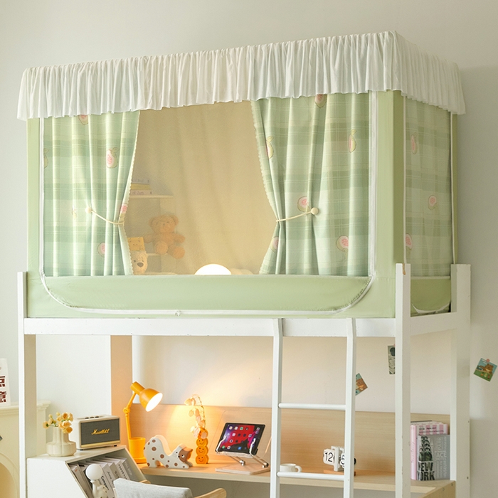 91家纺网 家纺一手货源 找家纺 青竹苑 2025花边款覆膜遮光学生蚊帐 绿格无花果