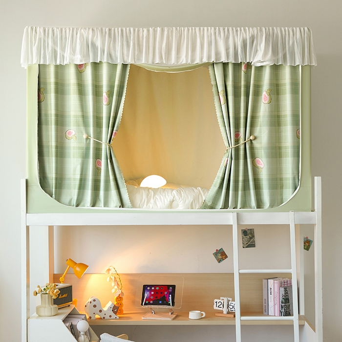 青竹苑 2025花边款覆膜遮光学生蚊帐 绿格无花果