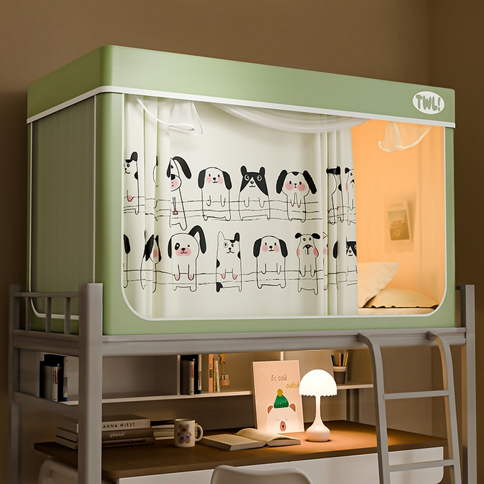 （总）青竹苑 2025新款植绒强遮光印花学生坐床蚊帐